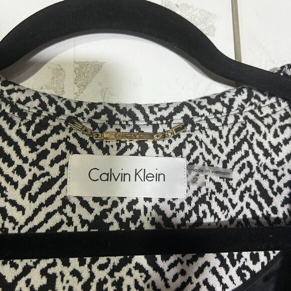 Calvin Klein Drape-Front Ruffle Blazer Intarsia Houndstooth Black & White Size 2 - Picture 5 of 12